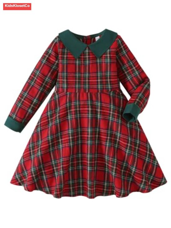 Other - Girls Long Sleeve Plaid Dress with Peter Pan Collar